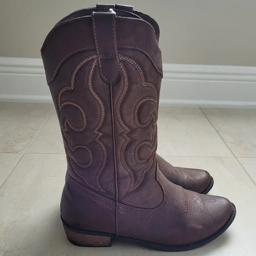 Cat & Jack Cowboy Cowgirl Boots Brown Western Embroidered Girls 4 Boho Festival